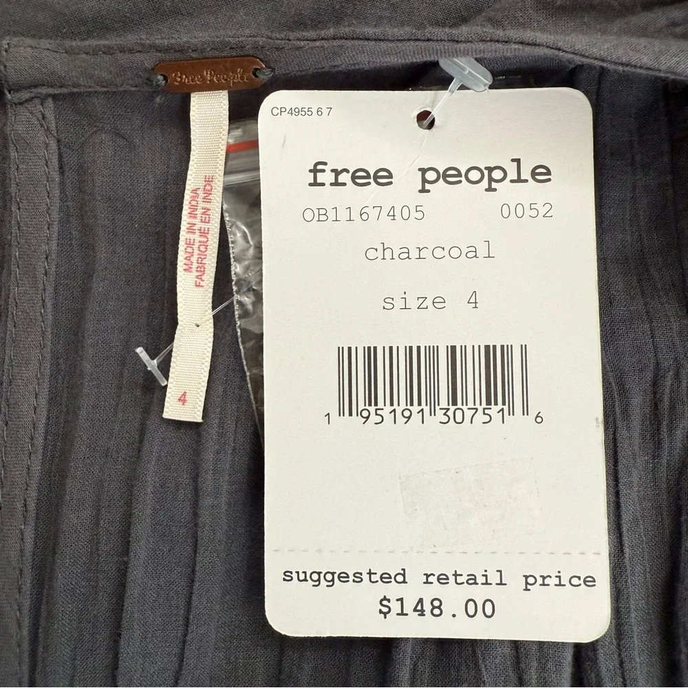 NWT Free People Tea Time Embroidered Dress in Charcoal size 4 - Picture 13 of 16